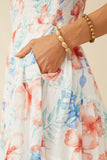 HY7284 Off White Womens Textured Romantic Floral Smocked Puff Sleeve Dress Detail