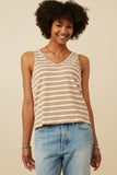 Womens Cable Textured Striped Knit V Neck Tank