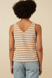 HY7294 Taupe Womens Cable Textured Striped Knit V Neck Tank Back