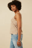 HY7294 Taupe Womens Cable Textured Striped Knit V Neck Tank Side