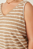 HY7294W Taupe Plus Cable Textured Striped Knit V Neck Tank Detail