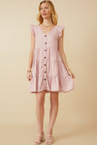 HY7296 Blush Womens Ruffled Button Down Tiered Tank Dress Full Body