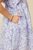 HY7313 Lavender Womens Ditsy Floral Exaggerated Ruffle Sleeve Dress Detail