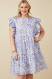 HY7313W Lavender Plus Ditsy Floral Exaggerated Ruffle Sleeve Dress Front