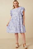 HY7313W Lavender Plus Ditsy Floral Exaggerated Ruffle Sleeve Dress Full Body