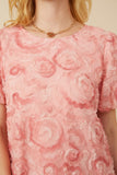 Womens Floral Textured Puff Sleeve Organza Top Detail