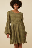 Womens Mixed Pleated Peasant Sleeve Dress Front