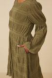 Womens Mixed Pleated Peasant Sleeve Dress Detail