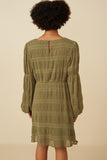 Womens Mixed Pleated Peasant Sleeve Dress Back