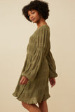 Womens Mixed Pleated Peasant Sleeve Dress Side