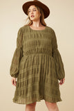 Plus Mixed Pleated Peasant Sleeve Dress Front