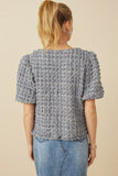 Womens Waffle Textured Puff Sleeve Top Back