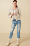 HY7517 Taupe Womens Floral Embroidered Textured Knit Cardigan Full Body