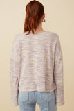 HY7523 Lavender Womens Textured V Neck Drop Shoulder Marled Knit Top Back