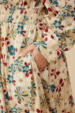 Plus Floral Print Button Up V Neck Smock Detail Dress Detail