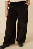 HY7600W Black Plus Washed Corduroy Wide Leg Cargo Pants Front