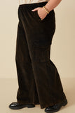 HY7600W Black Plus Washed Corduroy Wide Leg Cargo Pants Side