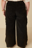 HY7600W Black Plus Washed Corduroy Wide Leg Cargo Pants Back