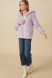 HY7687 Lavender Womens Quilted Plush Hooded Jacket Full Body