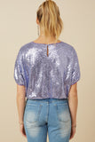 HY7693 Lavender Womens Sequined Short Sleeve Dolman Top Back