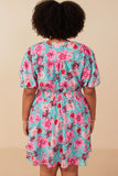 HY7933W Mint Plus Floral Print Smocked Waist Button Dress Back