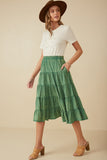 HY8073 Green Womens Two Tone Washed Tiered Skirt Pose