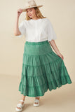 HY8073W Green Plus Two Tone Washed Tiered Skirt Full Body