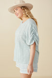 HY8247W Mint Plus Textured Gathered Sleeve Stretch Knit Top Side