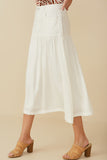 HY8281 Off White Womens Mix Media Denim Midi Skirt Side