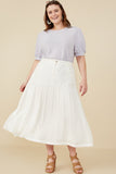 HY8281W Off White Plus Mix Media Denim Midi Skirt Full  Body