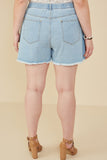 HY8313W Light Denim Womens Distressed Star Patch Frayed Denim Shorts Back