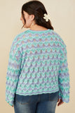 HY8341W Lavender Plus Jewel Detailed Scale Knit Pullover Sweater Back