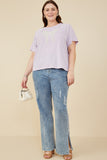 HY8434W Lavender Womens Pearl Ribbon Patch Knit T Shirt