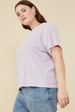 HY8434W Lavender Womens Pearl Ribbon Patch Knit T Shirt