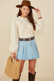 HY8451 Denim Womens Box Pleated Washed Denim Skirt