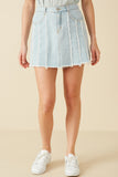 HY8478 Light Denim Womens Frayed Seam Detailed Denim Skirt