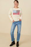 HY8614 Cream Womens Distressed Old Glory Graphic Sweater Pose 2