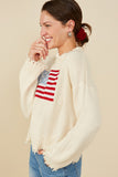 HY8614 Cream Womens Distressed Old Glory Graphic Sweater Side