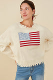 HY8614 Cream Womens Distressed Old Glory Graphic Sweater Front