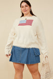 HY8614W Cream Womens Distressed Old Glory Graphic Sweater Front