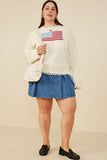 HY8614W Cream Womens Distressed Old Glory Graphic Sweater Pose