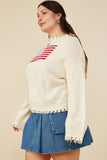 HY8614W Cream Womens Distressed Old Glory Graphic Sweater Side