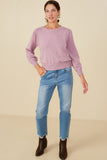 HY8653 Lavender Womens Pearl Hearts Detail Pullover Sweater Pose