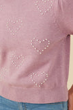 HY8653 Lavender Womens Pearl Hearts Detail Pullover Sweater Detail