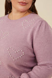 HY8653W Lavender Womens Pearl Hearts Detail Pullover Sweater Detail