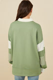 HY8696 Olive Womens Mixed Media Print Blocked Knit Rugby Shirt Back