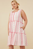 HY8718W Pink Womens Botanical Embroidered Ruffle Tiered Tank Dress Side