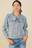 Womens Exaggerated Ruffle Collar Denim Jacket