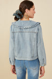 HY8759 Light Denim Womens Exaggerated Ruffle Collar Denim Jacket Back