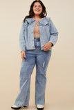 HY8759W Light Denim Womens Exaggerated Ruffle Collar Denim Jacket Pose